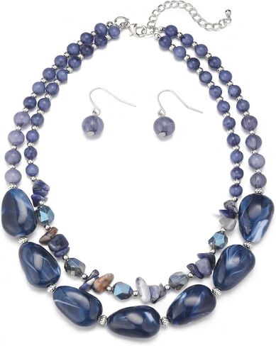 Errally Chunky Beaded Statement Necklace and Earring Sets for Women 2 Layer Resin Bead Collar Costume Jewelry Set Mother's Day Gift in Saudi Arabia