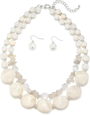 Errally Chunky Beaded Statement Necklace and Earring Sets for Women 2 Layer Resin Bead Collar Costume Jewelry Set Mother's Day Gift in Saudi Arabia