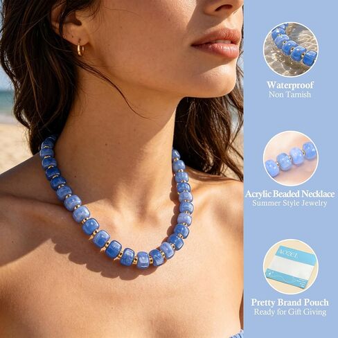 AOZEL Colorful Chunky Acrylic Beaded Necklace for Women, Handmade Statement Boho Resin Bead Choker Necklaces,Summer Jewelry Gifts Accessories for Women Trendy in Saudi Arabia