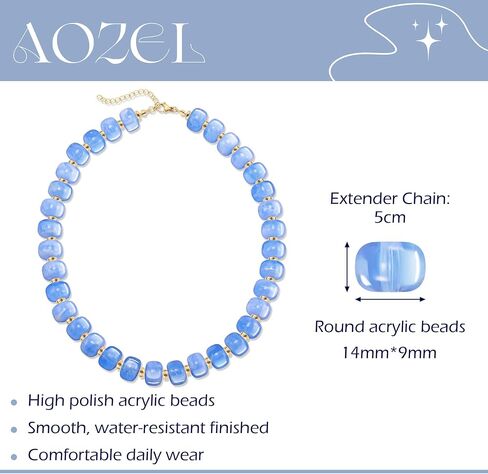 AOZEL Colorful Chunky Acrylic Beaded Necklace for Women, Handmade Statement Boho Resin Bead Choker Necklaces,Summer Jewelry Gifts Accessories for Women Trendy in Saudi Arabia