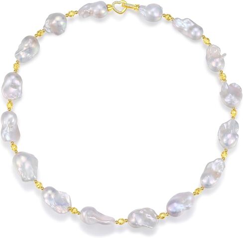 Freshwater Pearl Necklace; Real Pearls Necklace; Pearl Necklaces for Women and Men; Baroque Pearl Necklace; Large Pearl Necklaces; Chunky Pearls Necklace; 19.5 Inches 14K Gold Filled Necklace in Saudi Arabia