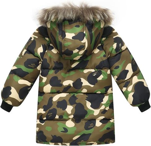 Valcatch Boys Girls Winter Camo Black Coat 2-12 Years Kids Warm & Water Resistant Puffer Down Parka Jacket with Faux Fur Hood in Saudi Arabia