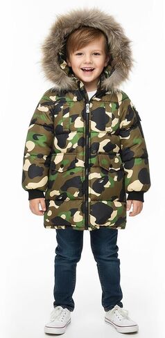 Valcatch Boys Girls Winter Camo Black Coat 2-12 Years Kids Warm & Water Resistant Puffer Down Parka Jacket with Faux Fur Hood in Saudi Arabia