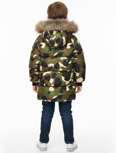 Valcatch Boys Girls Winter Camo Black Coat 2-12 Years Kids Warm & Water Resistant Puffer Down Parka Jacket with Faux Fur Hood in Saudi Arabia