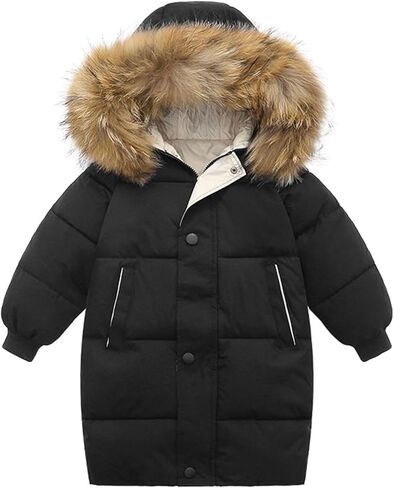 Valcatch Boys Girls Winter Camo Black Coat 2-12 Years Kids Warm & Water Resistant Puffer Down Parka Jacket with Faux Fur Hood in Saudi Arabia