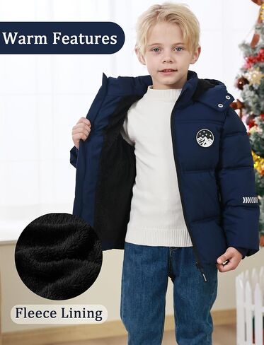 Boys Winter Parka Coat Fleece Lined Heavyweight Jacket Windproof Hooded Padded Coats Waterproof Jacket 3-12 Years in Saudi Arabia