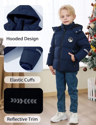 Boys Winter Parka Coat Fleece Lined Heavyweight Jacket Windproof Hooded Padded Coats Waterproof Jacket 3-12 Years in Saudi Arabia