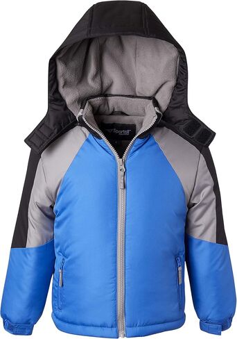 Coats for Boys Fleece Lined Snowboard Hooded Colorblock Winter Puffer Jacket in Kuwait