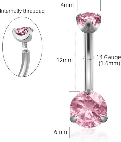 XUU 14G Titanium Belly Button Rings with Sparkling Gemstones, Prong-Set CZ Navel Ring Internally Threaded, Hypoallergenic Piercing Jewelry for Women, 10mm/12mm, Multiple Colors in Saudi Arabia