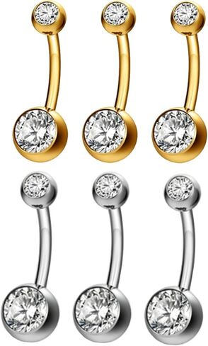 6 Pcs Silver and Gold Belly Button Rings, Smooth Polished Designs Internally Threaded Belly Button Piercing Silver Rings, Barbell Piercing Navel Barbell Body Jewelry for Daily Life or at A Party in Saudi Arabia