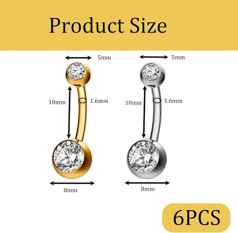 6 Pcs Silver and Gold Belly Button Rings, Smooth Polished Designs Internally Threaded Belly Button Piercing Silver Rings, Barbell Piercing Navel Barbell Body Jewelry for Daily Life or at A Party in Saudi Arabia