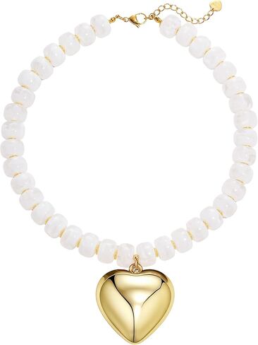 Faux Gemstone Resin Chunky Necklaces for Women, Trendy Beaded Puffy Gold Heart Pendant Statement Choker, Lightweight Boho Y2K Summer Beach Jewelry Mothers Day Gift for Her in Kuwait