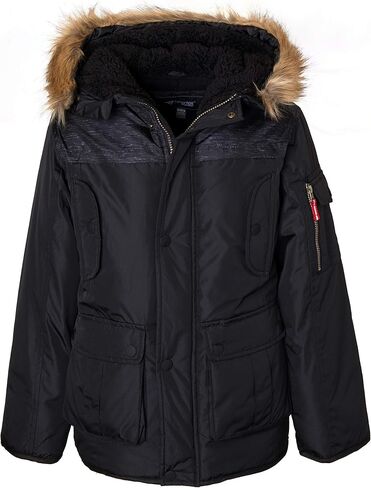 Sportoli Boys' Fleece Lined Hooded Colorblock Winter Puffer Bubble Jacket Coat in Kuwait