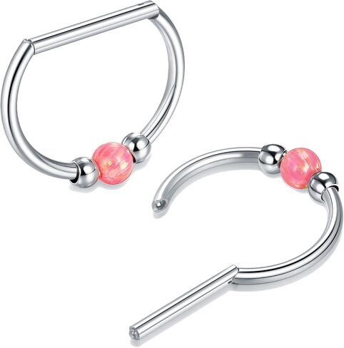 Oveta Titanium D Shaped Nipple Rings 14G for Nipple Piercing Jewelry, Higned Segment Clicker Nipple Rings Hoops 14mm for Women Men, Silver/Gold, 2PCS in Kuwait