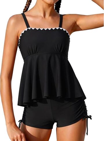 IEEILULU Girls Swimsuit 2 Piece Crisscross Back Tankini Sets Ruffle Bathing Suit with Swim Shorts Teen Swimwear 9-16Y in Saudi Arabia