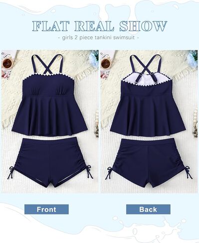 IEEILULU الفتيات ملابس السباحة 2 قطعة متقاطعة الظهر Tankini مجموعات كشكش ثوب السباحة مع شورت سباحة في سن المراهقة ملابس السباحة 9-16Y in Kuwait