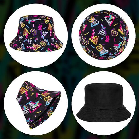 Fumwase 80s 90s Fanny Pack دلو قبعة للنساء والرجال قبعة صيد قابلة للتعبئة في الصيف والسفر والشاطئ قبعة واقية من الشمس ملحقات الحفلات قبعة سوداء in Kuwait