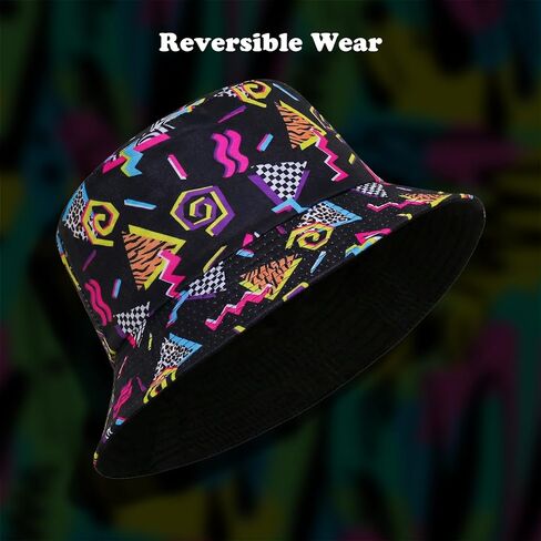 Fumwase 80s 90s Fanny Pack دلو قبعة للنساء والرجال قبعة صيد قابلة للتعبئة في الصيف والسفر والشاطئ قبعة واقية من الشمس ملحقات الحفلات قبعة سوداء in Kuwait