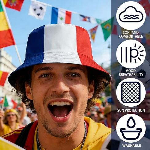 قبعة دلو العلم الوطني قابلة للعكس، مشجعي كرة القدم الوطنية تدعم قبعات الشمس، قبعة حماية خفيفة الوزن قابلة للتنفس للنساء والرجال in Kuwait