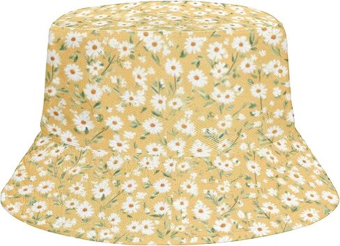 Yellow Watercolor Daisy Bucket Hat for Women, Wide Brim | Reversible, Foldable, UV Protection, Fisherman Sun Hat in Kuwait