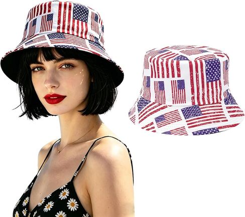 American Flag Bucket Hat for Women and Men, 4th of July Cotton Beach Fisherman Hat, for Independence Day Foldable Sun Cap Party Costume Accessories in Saudi Arabia