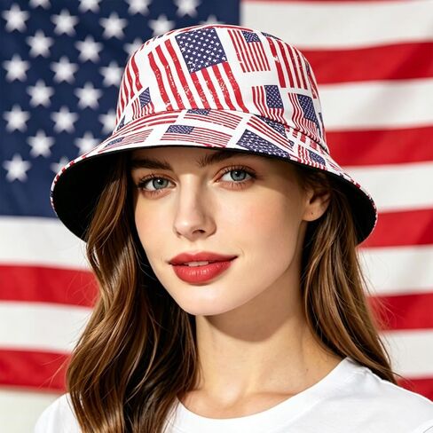 American Flag Bucket Hat for Women and Men, 4th of July Cotton Beach Fisherman Hat, for Independence Day Foldable Sun Cap Party Costume Accessories in Saudi Arabia