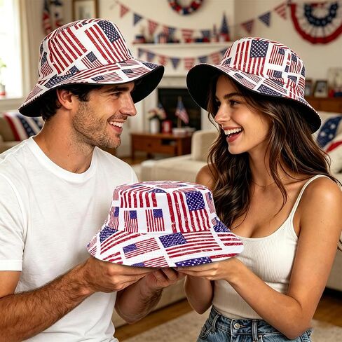 American Flag Bucket Hat for Women and Men, 4th of July Cotton Beach Fisherman Hat, for Independence Day Foldable Sun Cap Party Costume Accessories in Saudi Arabia