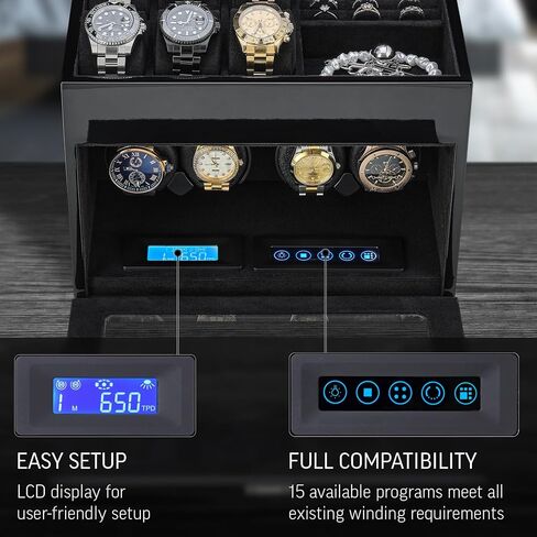 TIMECUBE Watch Winder with 6 Storage Slots, Jewelry Organizer and LED Interior Light (Black) in Saudi Arabia
