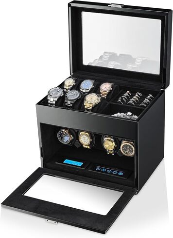 TIMECUBE Watch Winder with 6 Storage Slots, Jewelry Organizer and LED Interior Light (Black) in Saudi Arabia