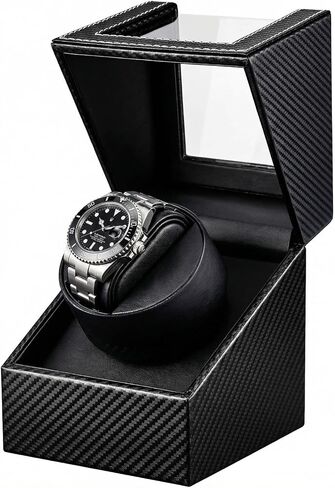 Watch Winder for Automatic Watches: Single Watch Winder Box with Quiet Japanese Motor - Rotating Watch Case in Black Carbon Fiber Leather Storage Display Box for Men (2026 New) in Kuwait