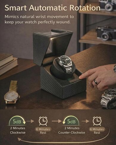 Watch Winder for Automatic Watches: Single Watch Winder Box with Quiet Japanese Motor - Rotating Watch Case in Black Carbon Fiber Leather Storage Display Box for Men (2026 New) in Kuwait