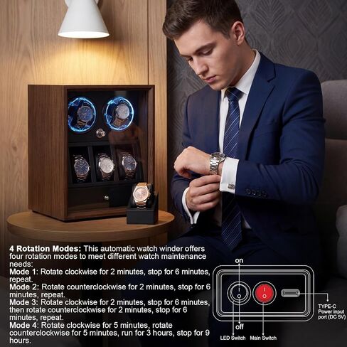 Liliaafar Luxury Watch Winder for 2 Automatic Watches, Winders with 3 Watch Holders and Jewelry Storage Ultra Quiet Motor, LED Display, Wooden Winder Case for Men, Gift for Fathers Day in Kuwait