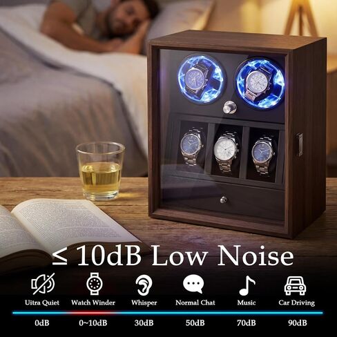Liliaafar Luxury Watch Winder for 2 Automatic Watches, Winders with 3 Watch Holders and Jewelry Storage Ultra Quiet Motor, LED Display, Wooden Winder Case for Men, Gift for Fathers Day in Kuwait