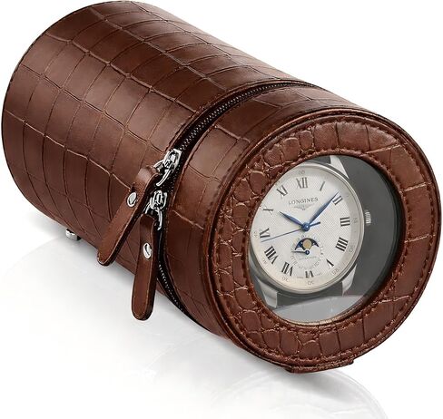 Automatic Single Watch Winder for Rolex and Other Watches, Portable Watch Travel Case with Anti-Magnetic Protection and Soft Lining, Compact Cylindrical Design for Home, Office and Travel - Brown in Saudi Arabia