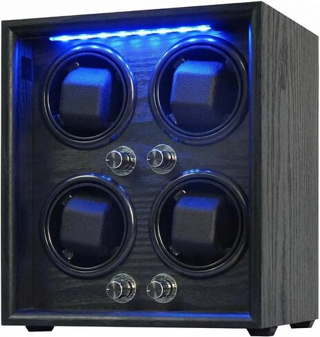 Oryx Watch Winder for 4 Automatic Watches, Rotating Watch Box 5 Rotation Modes Setting Display Case with LED Light, AC/USB Powered Super Quiet Mabuchi Motor in Saudi Arabia