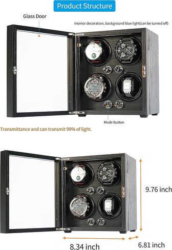 Oryx Watch Winder for 4 Automatic Watches, Rotating Watch Box 5 Rotation Modes Setting Display Case with LED Light, AC/USB Powered Super Quiet Mabuchi Motor in Saudi Arabia