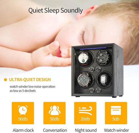 Oryx Watch Winder for 4 Automatic Watches, Rotating Watch Box 5 Rotation Modes Setting Display Case with LED Light, AC/USB Powered Super Quiet Mabuchi Motor in Saudi Arabia