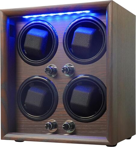 Oryx Watch Winder for 4 Automatic Watches, Rotating Watch Box 5 Rotation Modes Setting Display Case with LED Light, AC/USB Powered Super Quiet Mabuchi Motor in Saudi Arabia