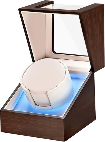 Watch Winder for Automatic Watches, Ultra Quiet Japanese Motor (<5 db), Wooden Self Winding Watch Case with Blue Ambient Light, Gift for Men Women Dad in Saudi Arabia