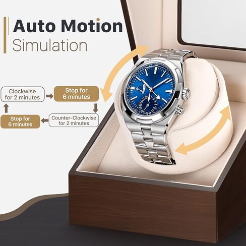 Watch Winder for Automatic Watches, Ultra Quiet Japanese Motor (<5 db), Wooden Self Winding Watch Case with Blue Ambient Light, Gift for Men Women Dad in Saudi Arabia