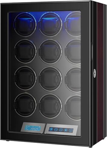 12 Slot Watch Winder with Ultra-Quiet Japanese Motors, Built-in LED Light & LCD Touchscreen in Kuwait