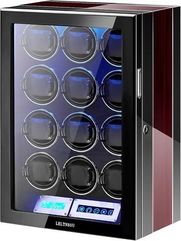 Watch Winder for 12 Winding Spaces Automatic Watches, Ultra-Quiet Japanese Motors, Built-in LED Illumination and LCD Touchscreen Control in Saudi Arabia