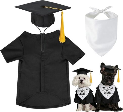 7 PCS Dog Cat Graduation Cap and Gown with Tassels Costume Set Include 2026 Pet Grad Cap and Gown Bandana Puppy DIY Iron-On Letter Stickers for Dogs Cats Holiday Grad Party Dress Costume Accessory in Saudi Arabia