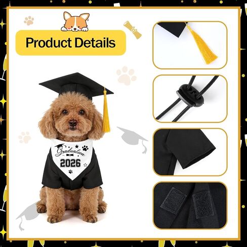 7 PCS Dog Cat Graduation Cap and Gown with Tassels Costume Set Include 2026 Pet Grad Cap and Gown Bandana Puppy DIY Iron-On Letter Stickers for Dogs Cats Holiday Grad Party Dress Costume Accessory in Saudi Arabia