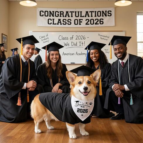 7 PCS Dog Cat Graduation Cap and Gown with Tassels Costume Set Include 2026 Pet Grad Cap and Gown Bandana Puppy DIY Iron-On Letter Stickers for Dogs Cats Holiday Grad Party Dress Costume Accessory in Saudi Arabia