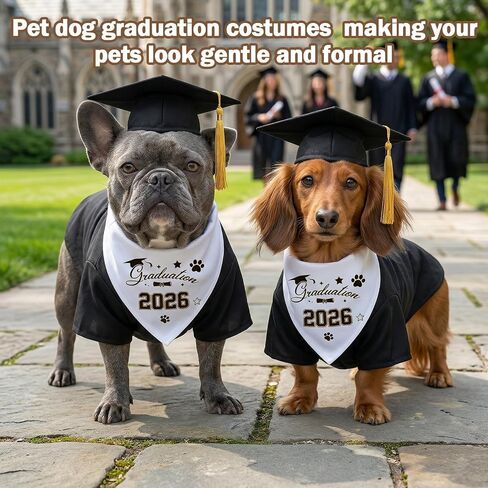 7 PCS Dog Cat Graduation Cap and Gown with Tassels Costume Set Include 2026 Pet Grad Cap and Gown Bandana Puppy DIY Iron-On Letter Stickers for Dogs Cats Holiday Grad Party Dress Costume Accessory in Saudi Arabia