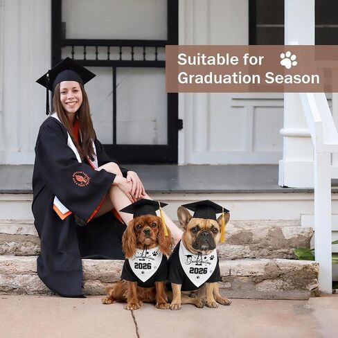 7 PCS Dog Cat Graduation Cap and Gown with Tassels Costume Set Include 2026 Pet Grad Cap and Gown Bandana Puppy DIY Iron-On Letter Stickers for Dogs Cats Holiday Grad Party Dress Costume Accessory in Saudi Arabia