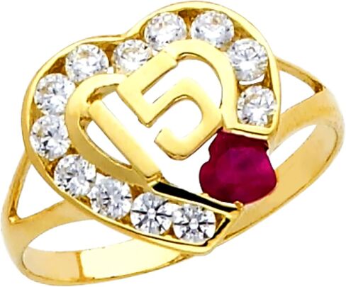 Solid 14k Gold Heart CZ Sweet 15 Quinceanera Ring in Saudi Arabia