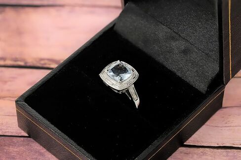 14K White Gold Genuine Aquamarine 7mm Cushion Diamond Ring in Kuwait