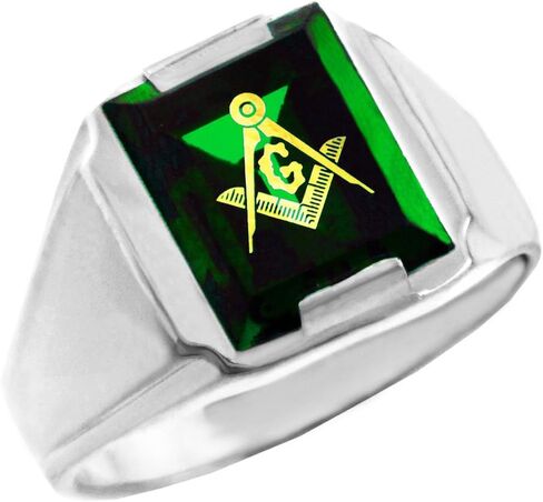 Claddagh Gold Fine .925 Sterling Silver Freemason Green Stone Square and Compass Masonic Ring in Kuwait